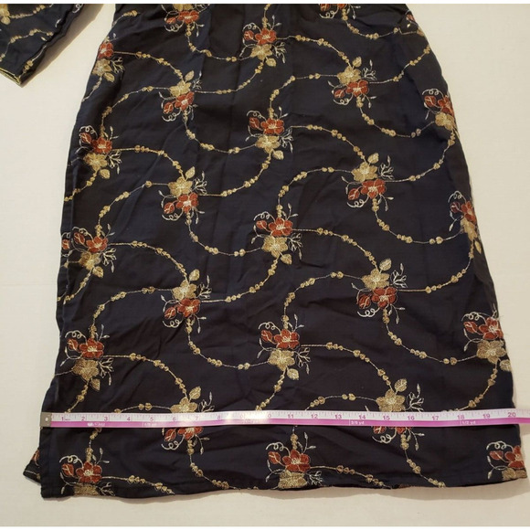 Long Sleeve Slit Black Botanical Size Small Women's Floral Pattern Dress - Picture 6 of 7